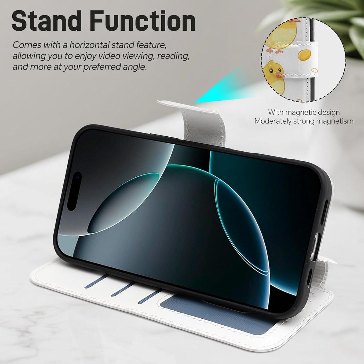 Yellow Easter Chick Chicken Compatible with iPhone 16/16 Plus/16 Pro/16 Pro Max/16 E Case Phone Wallet Card Holder Flip Cover with Wrist Strap