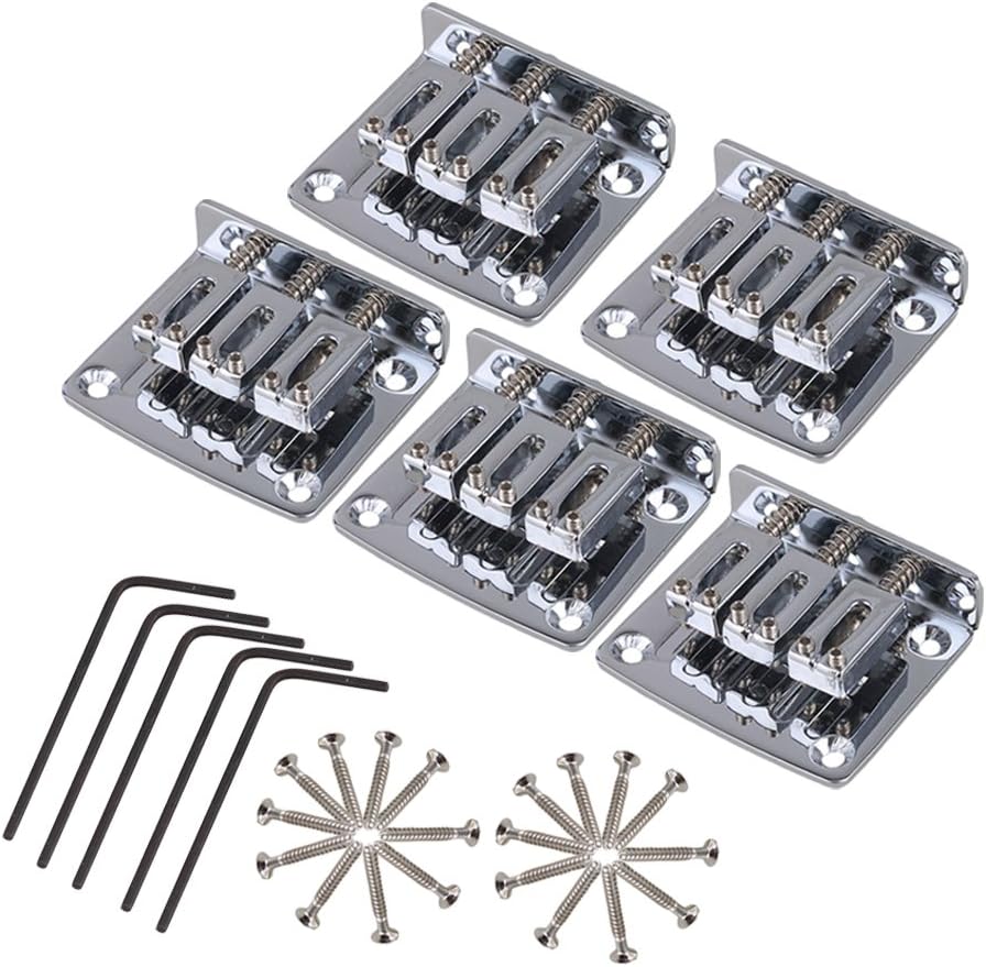 Yibuy 5PCS 3 String Fixed Guitar Bridge Zinc Alloy Electric Guitar Bridge w/Screws & Wrenches