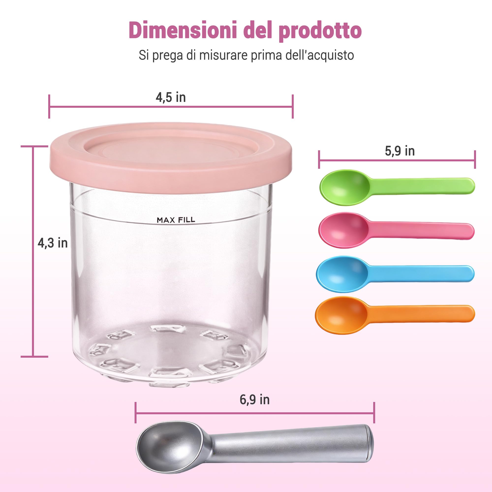 4 contenitori per Ninja Creami Deluxe Pints - Accessori per Ninja Creami NC301 NC300, senza BPA, compatibile con ICE MAKER NC299AM C300S Series