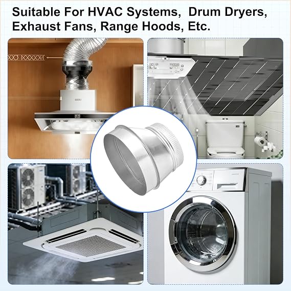 sourcing map Eccentric Duct Reducer (200mm to 150mm) - Galvanized Steel Crimped End Ducting Adapter Increaser Round Air Duct Connector for HVAC Ventilation System, Silver