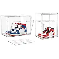 Attelite Shoe Storage Clear Shoe Organizer Boxes With 1 Adjustable Divider, Acrylic Sneaker Shoe Display Case With Magnetic Door,Clear Plastic Stackable Storage Bins With Lids,2 Pack