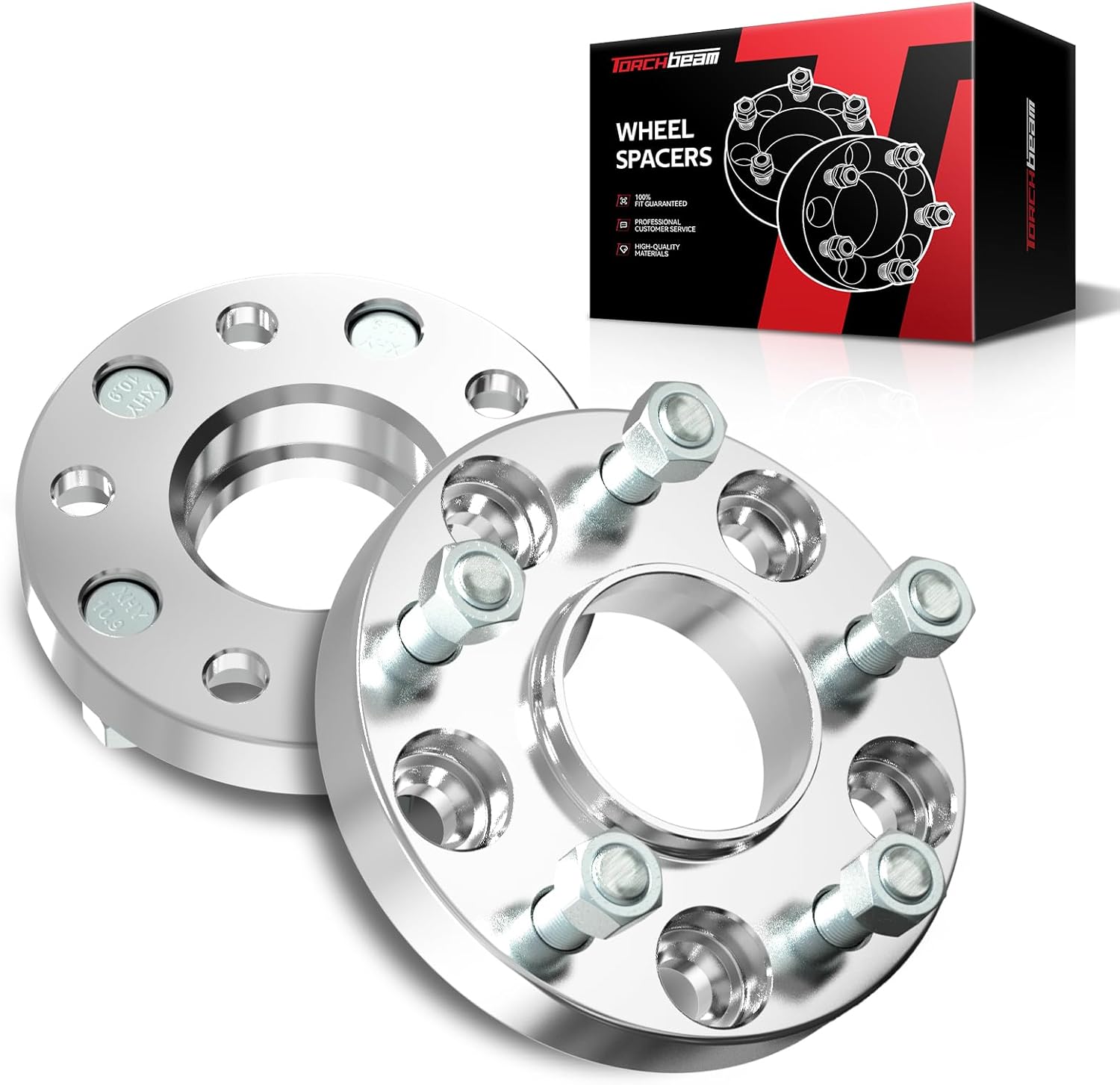 Torchbeam 5x5 Wheel Spacer 1 inch for 1991-1998 C1500, 1995-1999 Tahoe, 71.5 Hub Bore & M14x1.5 Studs, 5 Lug Wheel Spacer, 2PCS, Silver