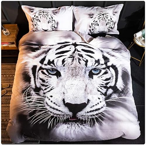Miniatura 1 de Homebed Juego de ropa de cama de tigre blanco, tamaño Queen, estampado de animales 3D para niños, adolescentes, juego de funda de edredón de 3 piezas