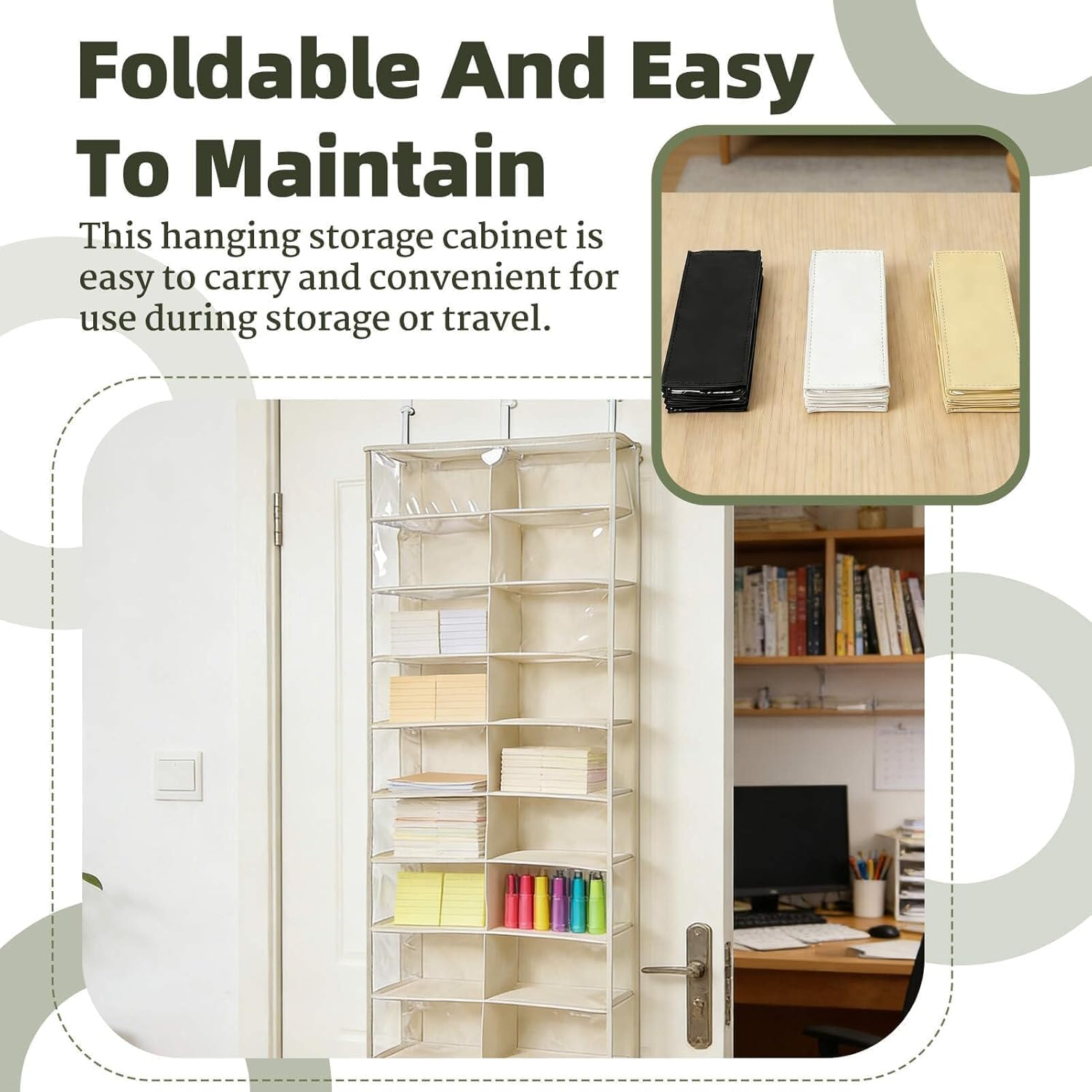 26 Pocket Clear Organizer - Waterproof Foldable Hoodie & Shoe Rack for Closet, Dorm & Apartment - Space Saver Behind Door Storage Solution White