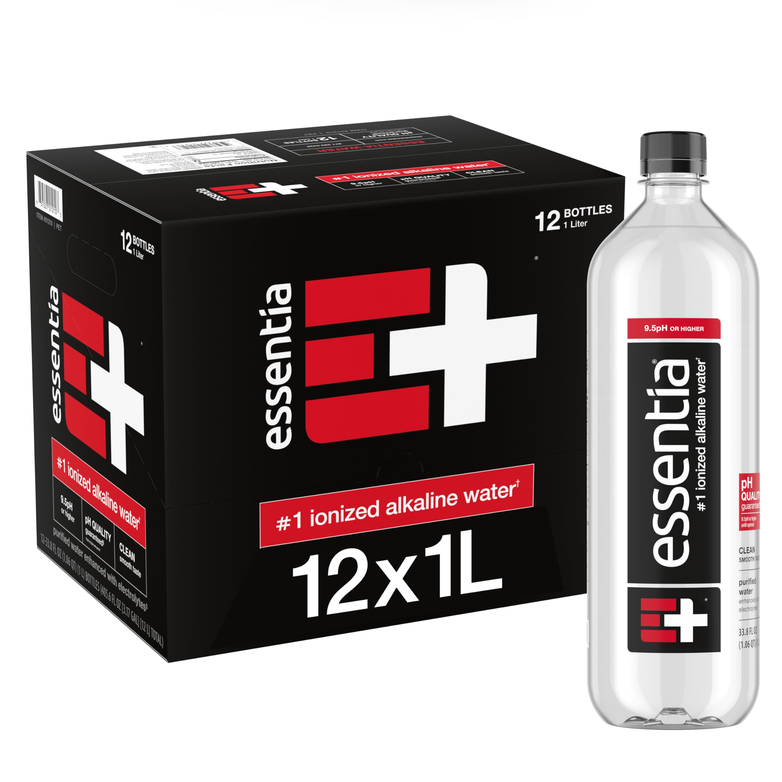 Essentia 1 Liter Bottled Water; 99.9% Pure, Infused with Electrolytes for a Smooth Taste, pH 9.5 or Higher; Ionized Alkaline Water