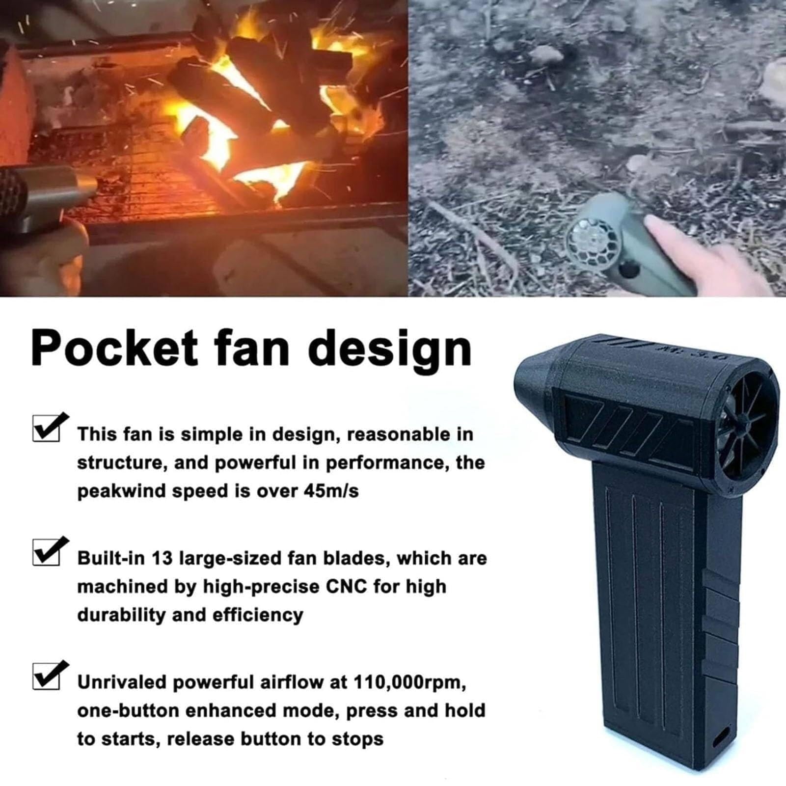 Mini soffiatore a getto portatile e potente, turbocompresso, multiuso, per auto, pulizia, campeggio e attività all'aperto