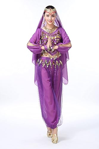 Vista 4 de Women's Halloween Costume Set Belly Dance Crop Top Pleated Harem Pants for Dress Up Party