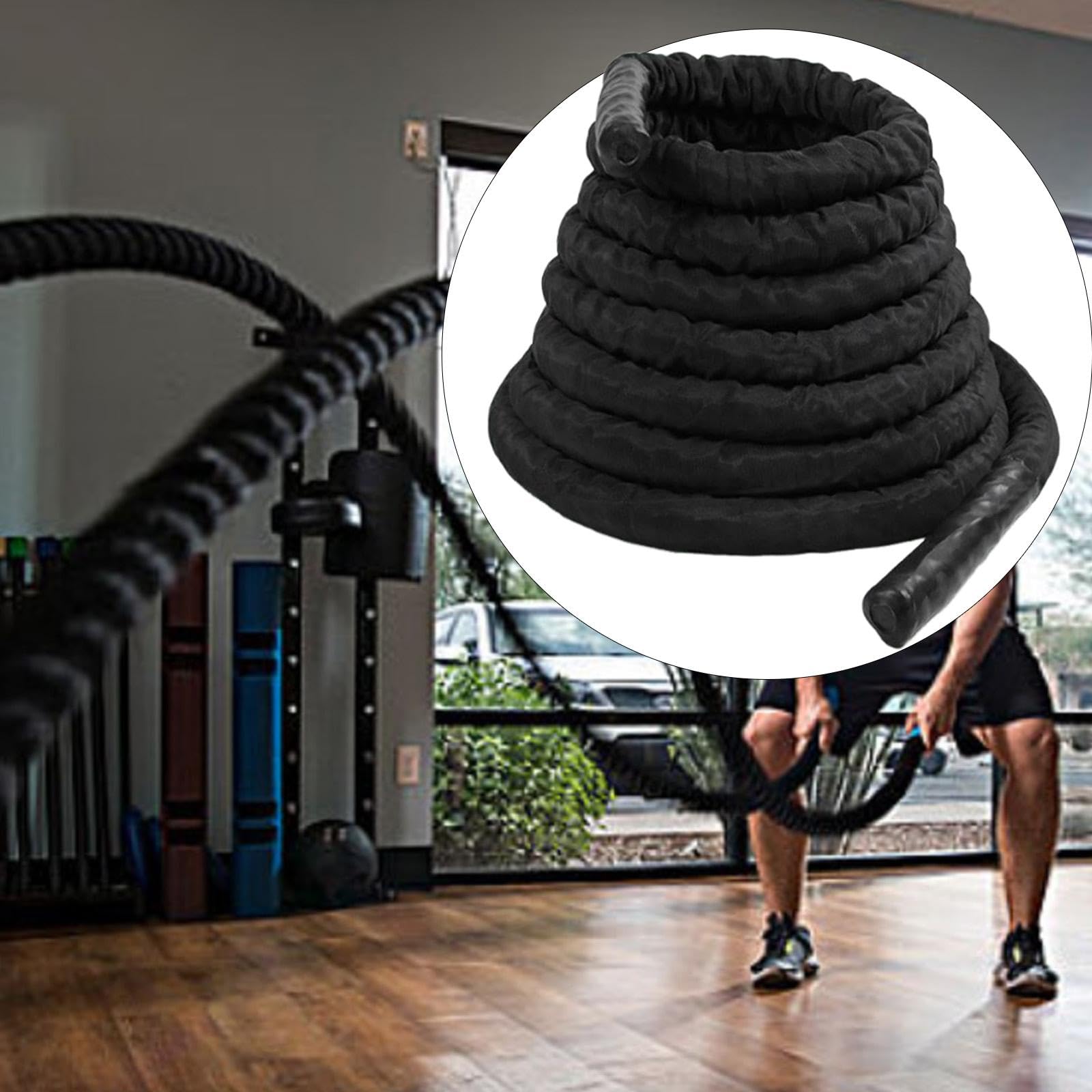 Qianly Corda Fitness con Maniglie per Allenamento di, Allenamento MMA, Rafforzamento dei Muscoli delle Cosce E della Parte Superiore del Corpo. Realizz, 25mm Nero