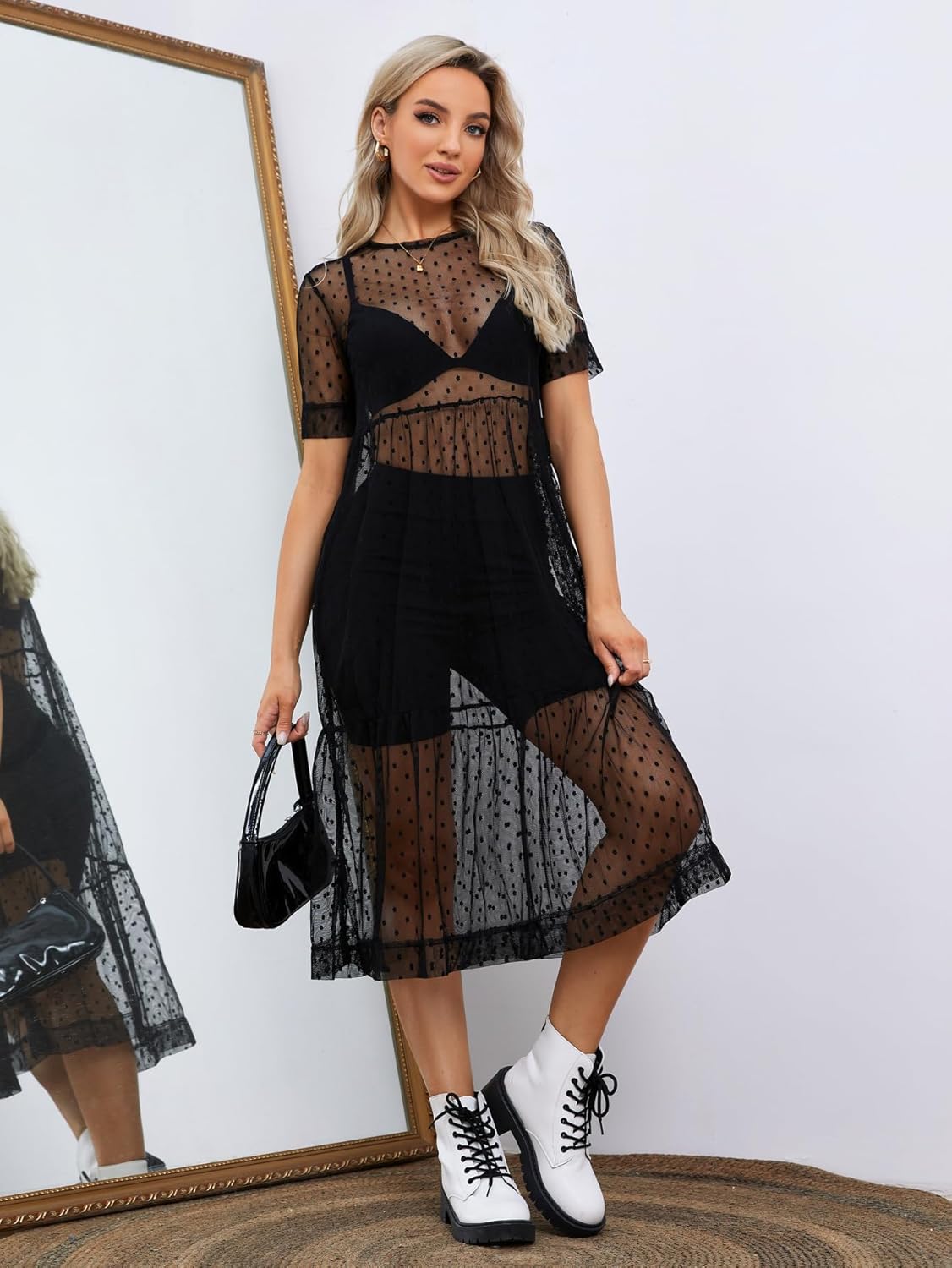 Floerns Women's Sheer Mesh Dress Beach Swimwear See Through Cover Ups - Image 3