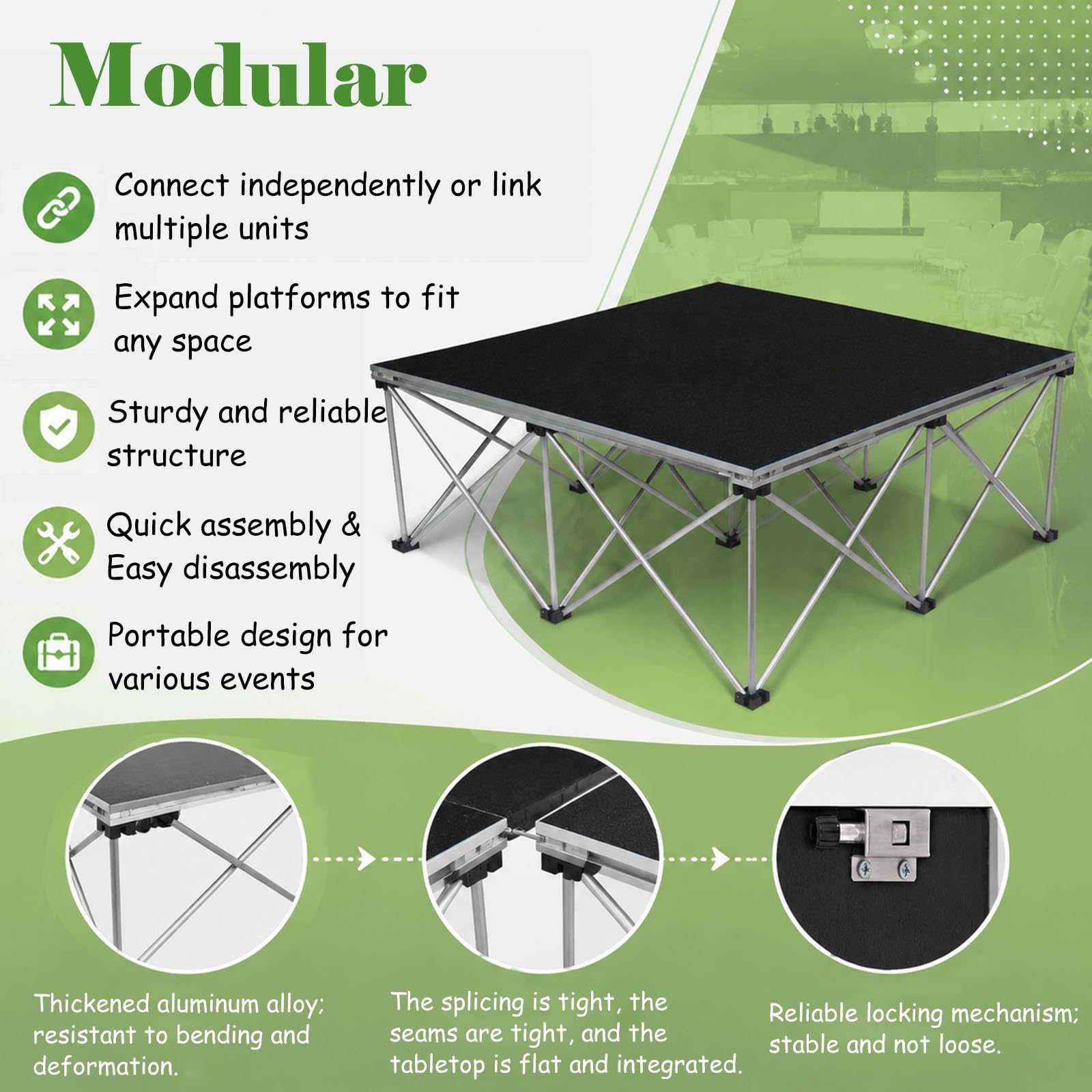Struttura modulare Adatta a Grandi Eventi: Robusta e collegabile Grazie a colonne in Compensato e Alluminio Integrate, Ideale per Matrimoni, Lauree e spettacoli dal Vivo (122x37x60 cm).