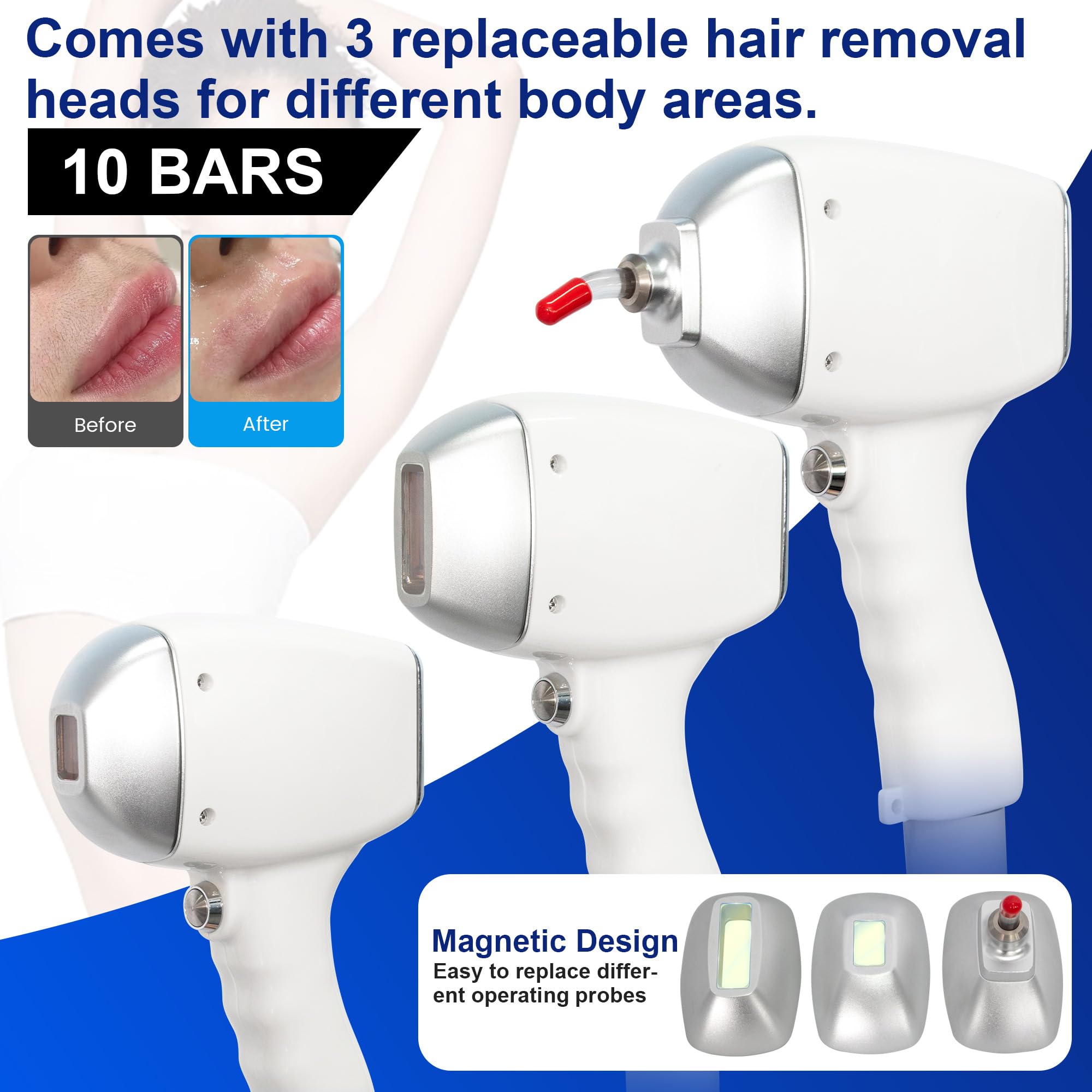 10 barre Macchina per Depilazione Laser Diodo 808nm Touchscreen LCD | 755nm/808nm/940nm/1064nm Sistema di raffreddamento avanzato Epilazione indolore su tutto il corpo
