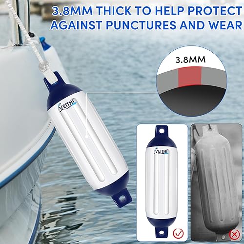 Miniatura 5 de Paquete de 4 guardabarros de barco, parachoques de vinilo acanalado de ojos gemelos para barcos, parachoques de barco para acoplamiento, vienen con