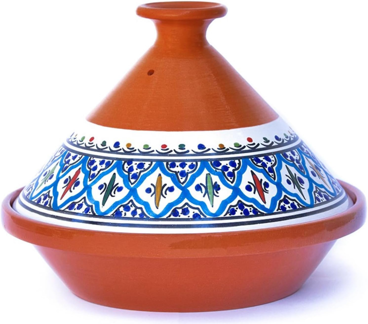 Tagine Pot for Cooking and Flavor Enrichment - Medium Clay Pot 10”, 3.1 QT - Non-Stick Handmade Cookware - Moroccan Ceramic Pots for Cooking with Lid & Serving Bowl - Bohemian Classic Turquoise