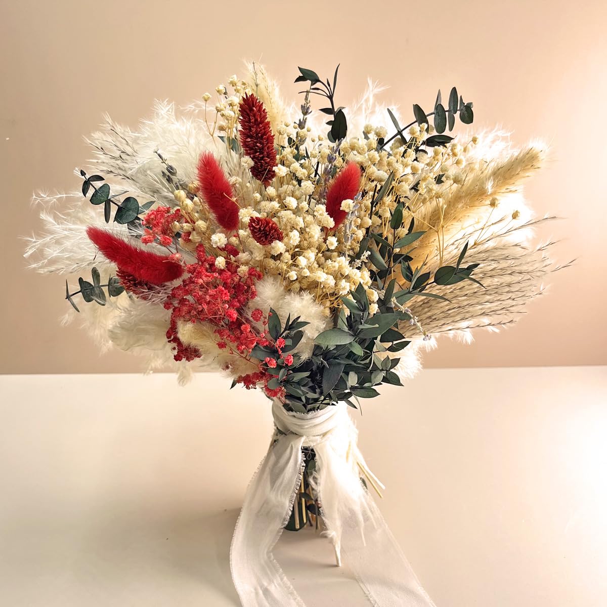 Ramo de Flores secas Naturales con Hierba de la Pampa, Colas de Conejo, Hierba Gema y Aliento de bebé para decoración del hogar, decoración Bohemia, mesas de Boda y Decoraciones de Pared