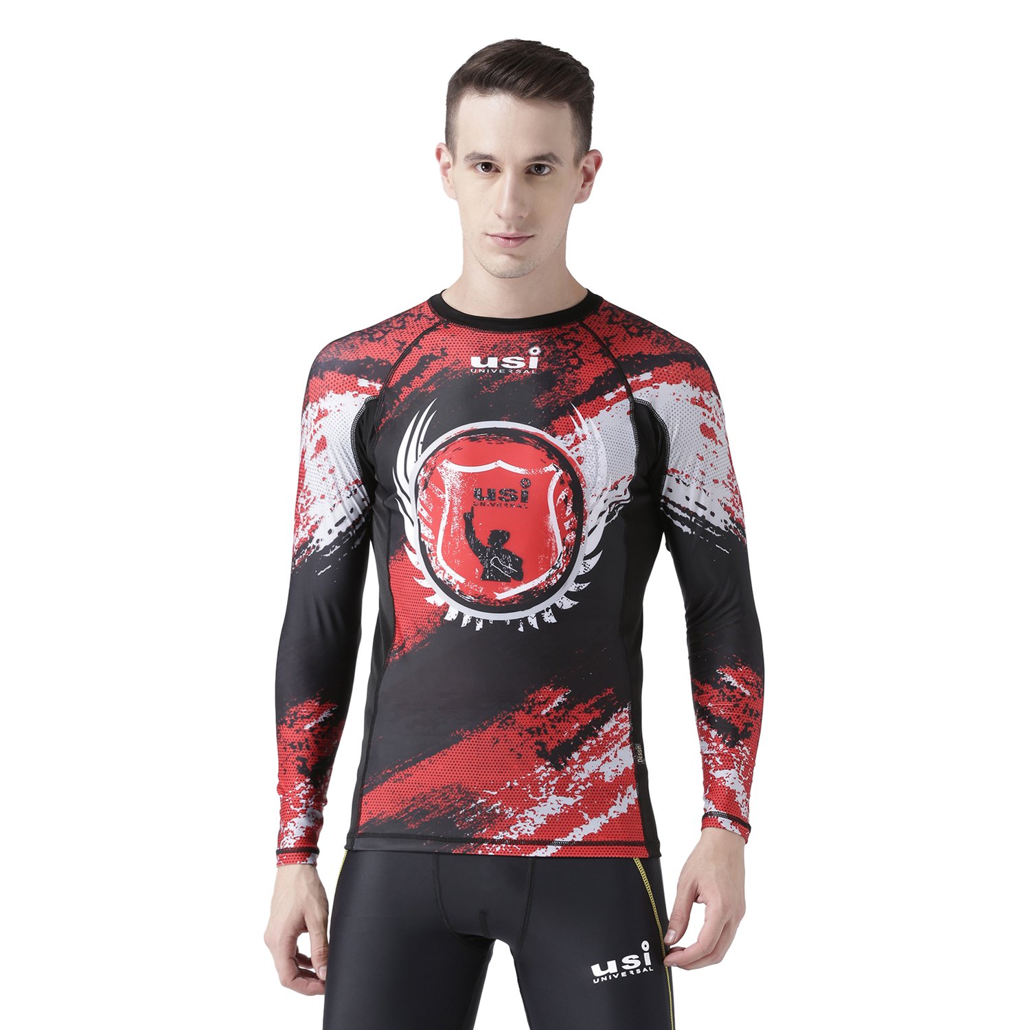 USI Universal Rash Guard for Gym, Running, Cycling, Swimming, Cricket, Basketball | Rashguard Swimming Costume for Men | Rash Guard for Man (Medium, Red)