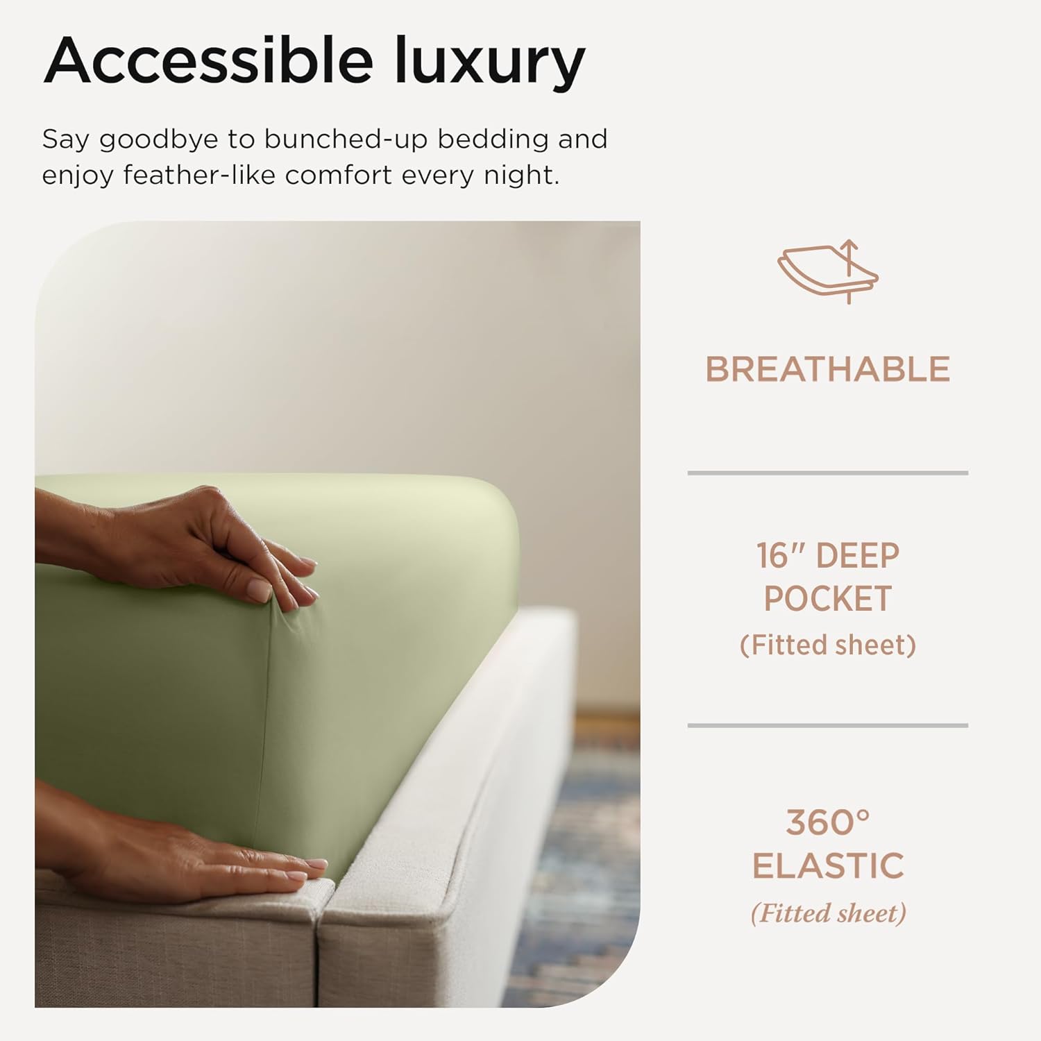 Threadmill Egyptian Cotton Twin XL Sheet Set | 100% Certified Egyptian Cotton Sheets for Twin XL Size Bed | Sateen Deep Pocket Twin XL Bed Sheets | Soft Hotel 3-Piece Cooling Sheet Set | Sage Green - Image 5