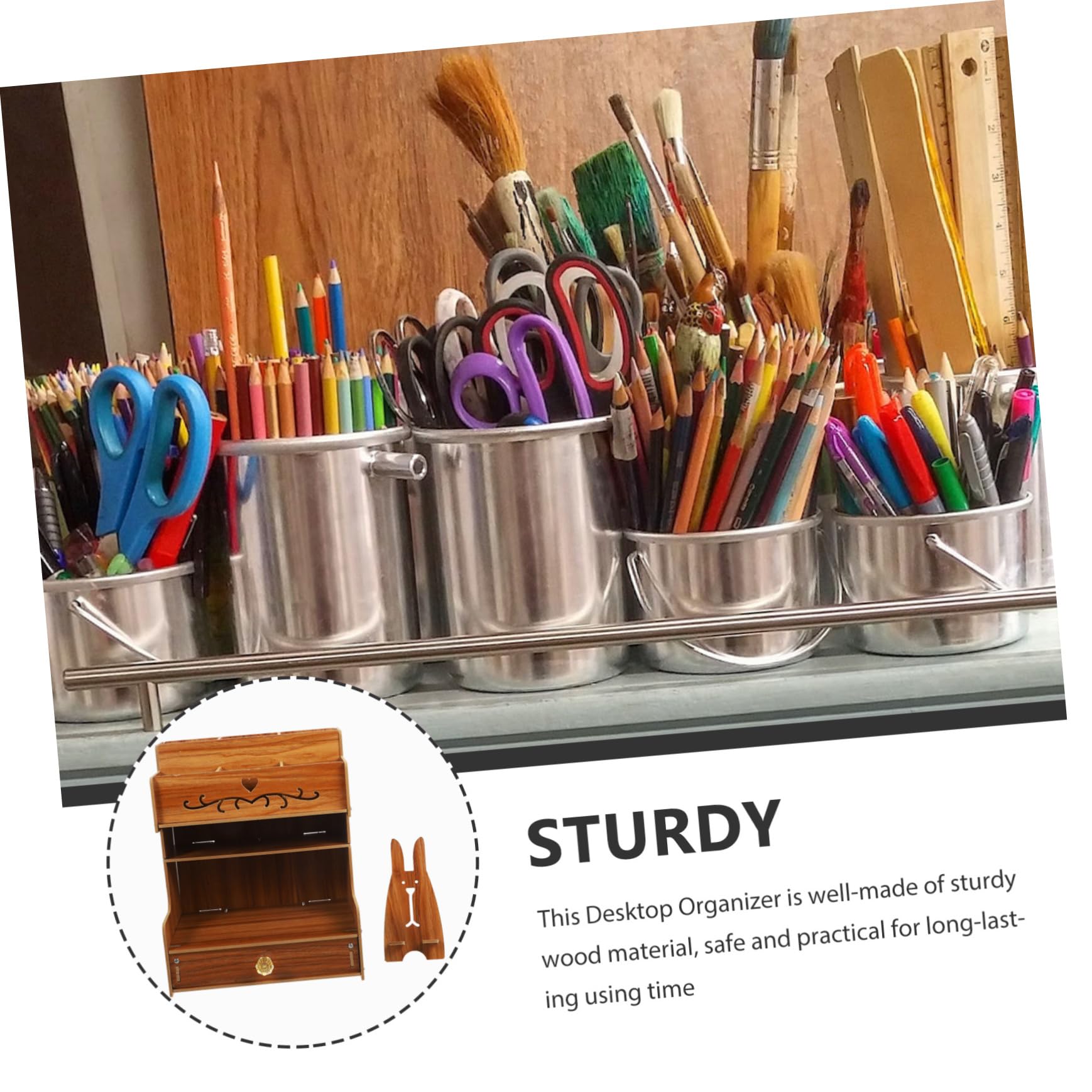 LIFKOME Organiseur à Stylos Compartimenté en Bois avec Tiroir DIY B13