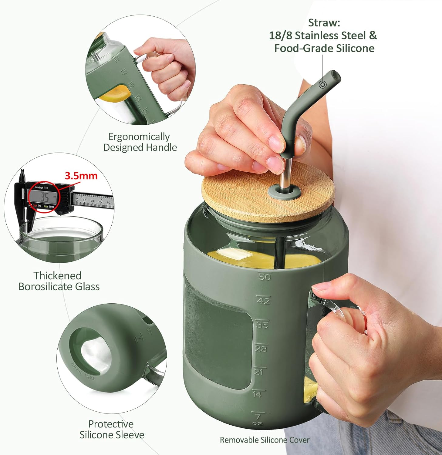 40 oz Glass Tumbler with Straw and Lid & 50 oz Glass Water Bottles with Silicone Sleeve Bundle