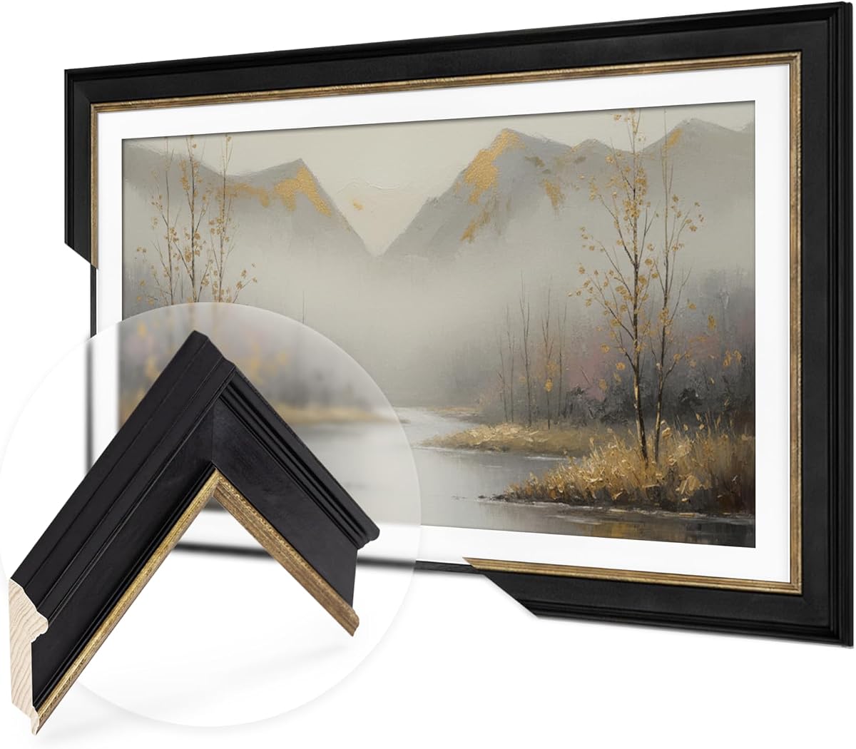 Black and Gold TV Frame (32",43",50",55",65",75",85") Compatible with Samsung/Pro, TCL NXTVISION/Pro and Hisense CanvasTV, Easy Installation (Samsung The Frame (2021-2025), 32")