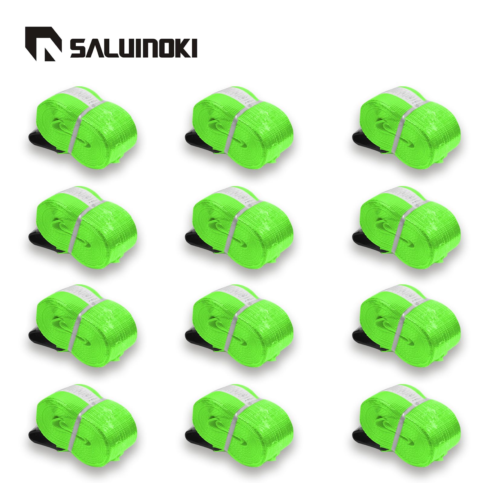 Confezione da 12 cinghie piatte da 10,2 cm, 10,2 x 30 cm, per camion, rimorchi, argani, resistenti, cinghie a cricchetto da 10,2 cm, a base piatta, colore verde