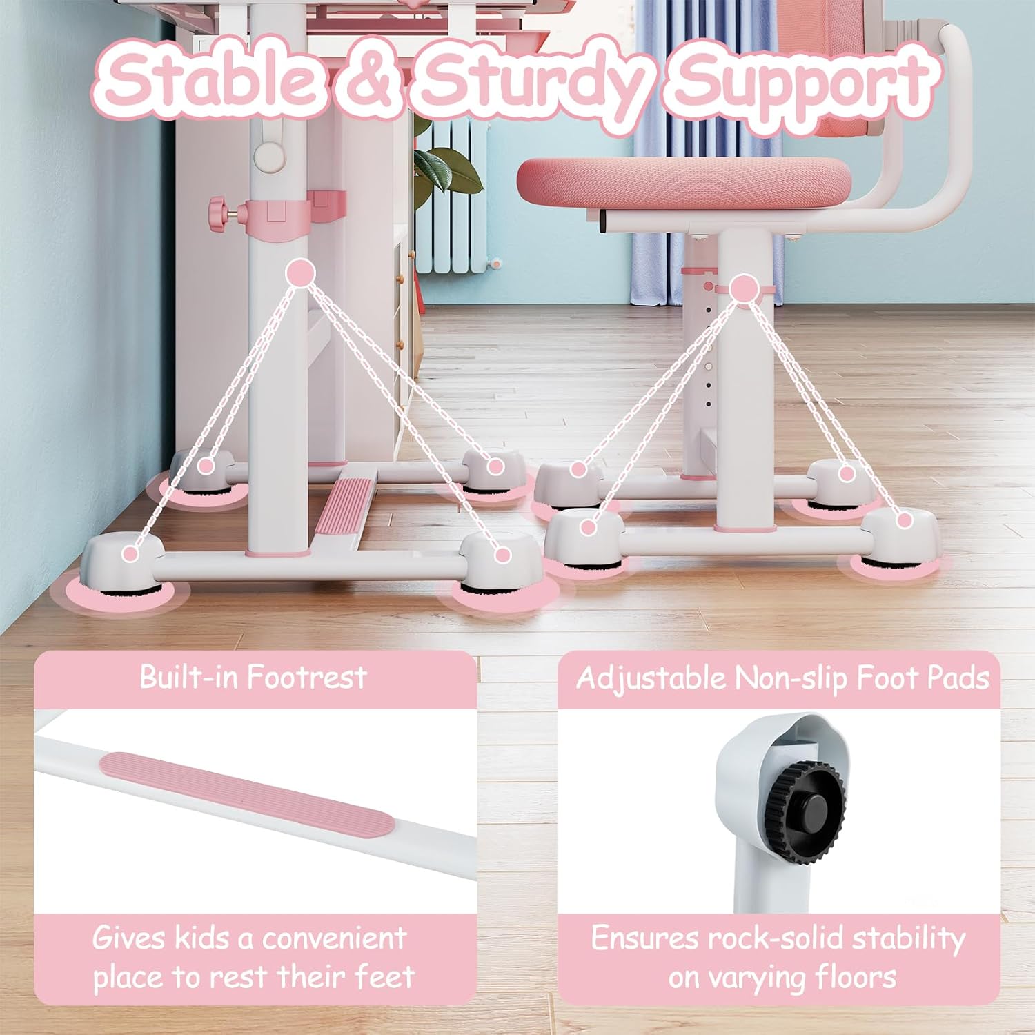 HONEY JOY Kids Desk and Chair Set, Height Adjustable Children School Study Table and Chair w/Tiltable Desktop, Bookshelf, Storage Drawer Hutch, Pen Holder, Student Writing Workstation(Pink)