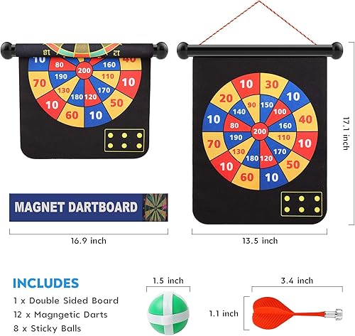 Miniatura 5 de Tablero de dardos magnético con dardos magnéticos para niños y adultos, juego de tablero de dardos seguro para niños y niñas, fácil de colgar