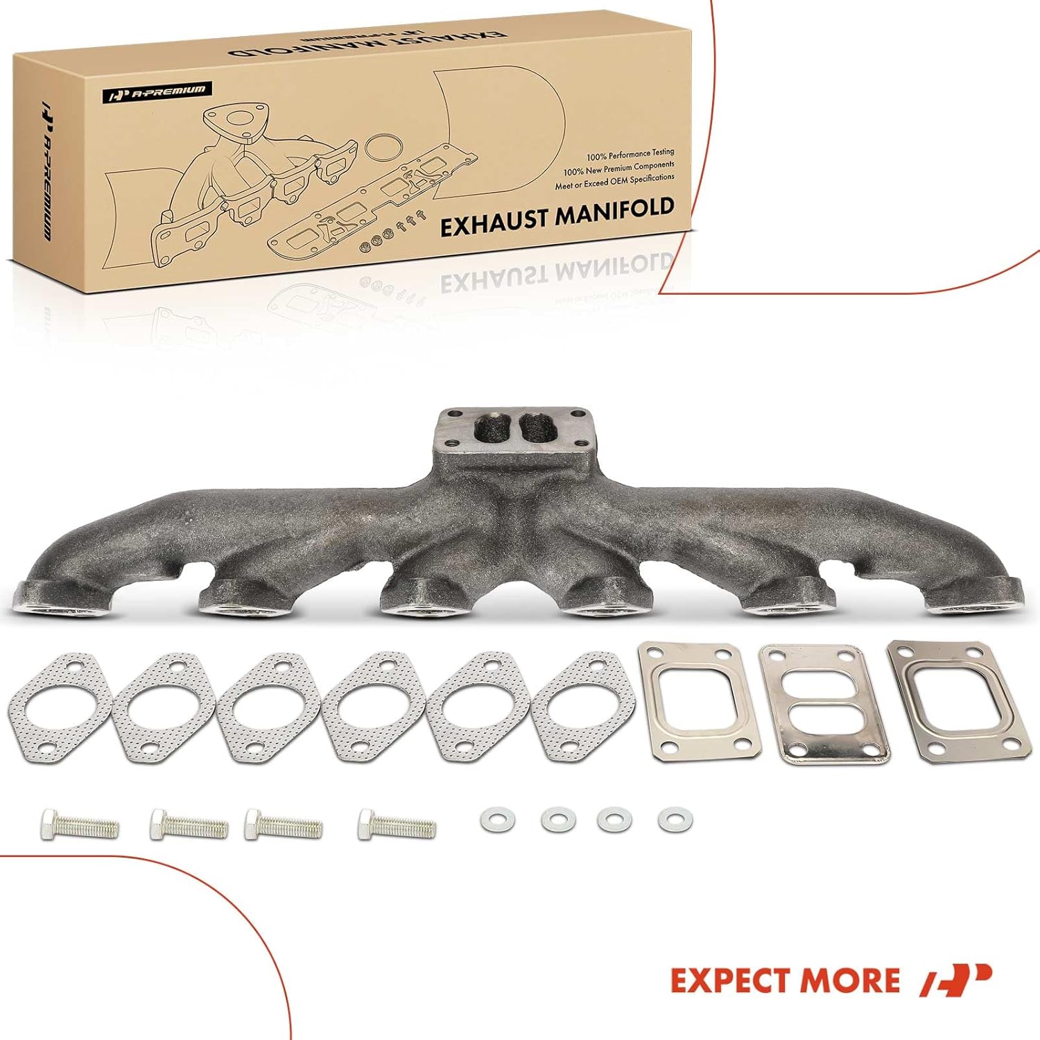A-Premium Engine Exhaust Manifold Kit W/Gaskets & Bolts & Washers [OHV 6Cyl 5.9L] Compatible with Dodge - 1999 2000 2001 2002 - Ram 2500, Ram 3500, Turbocharged