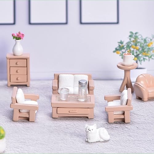 Miniatura 4 de Juego de 23 piezas de decoración de muebles de casa de muñecas, accesorios de bricolaje, incluyendo comedor, sentado, sala de estar, dormitorio,