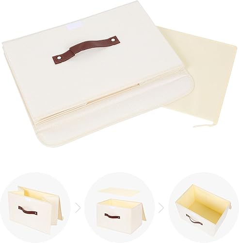 Miniatura 68 de ANMINY 2 contenedores de almacenamiento con tapa, asas de piel sintética, cajas de almacenamiento de plástico PP, decorativas, plegables, de tela