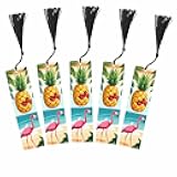 Sinbluca Fun Pineapple 5 Pcs Bookmarks Flamingo Palm Leaf Beach Summer Wooden Bookmarks with Tassel for Students Reader Teachers Book Lovers