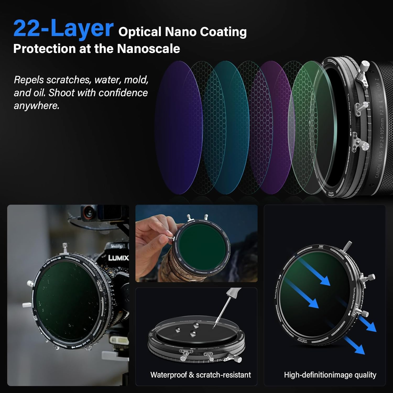 Amazon.com : H&Y RevoRing MKⅡ 58mm 62mm 67mm 72mm 77mm Variable 