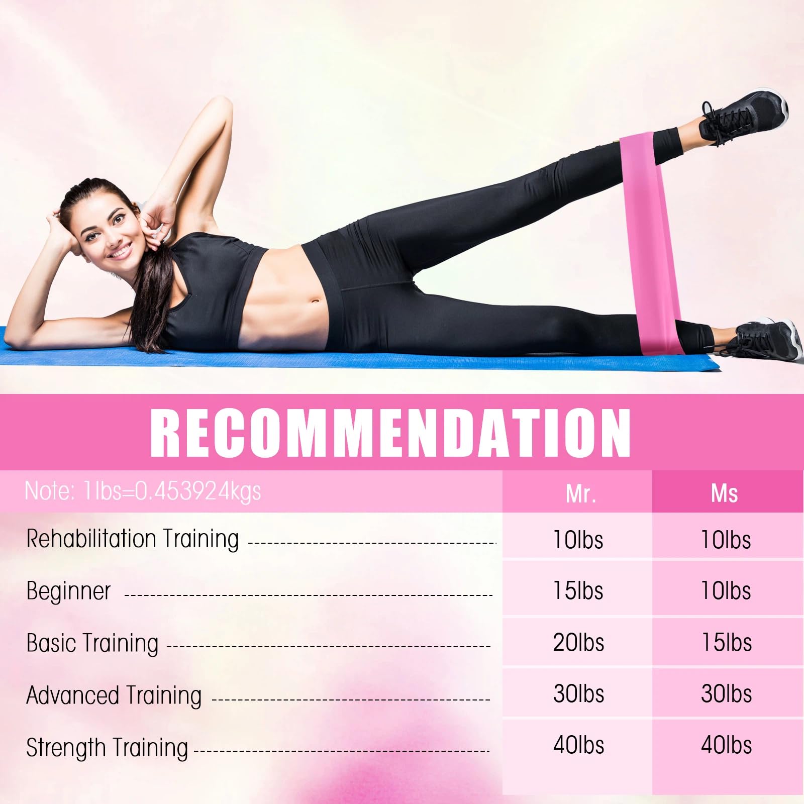 DEEKIN Lot de 20 bandes de résistance élastiques pour homme et femme - Pour fitness, gym, yoga - Rose clair