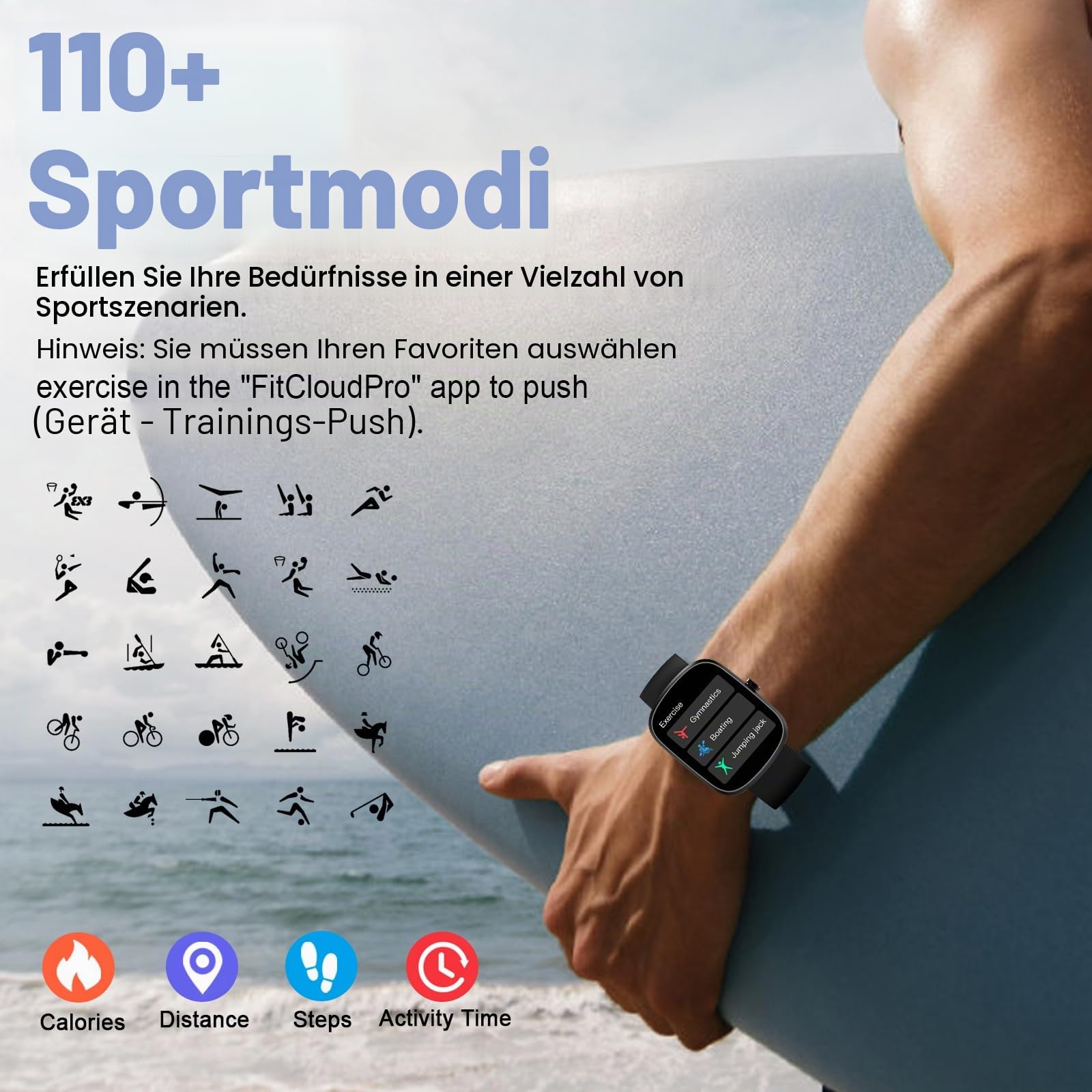 Smart Watch IP68 Wasserdicht Sportuhr, Sportuhr für Android iOS