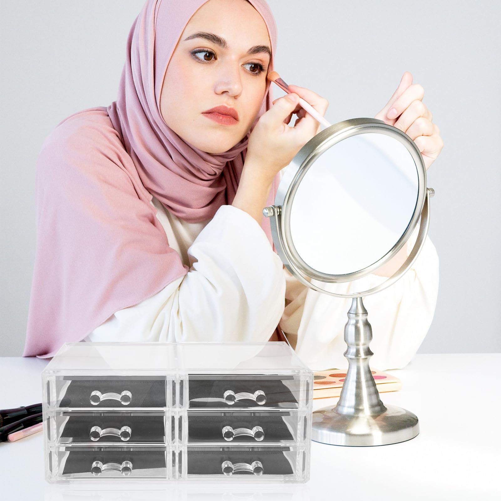 Organizzatore per Trucchi Acrilico Trasparente 3 Cassetti, Grande Capacità, Portatile per Conservare Cosmetici e Strumenti, Elegante e Funzionale per Bagno o Vanity