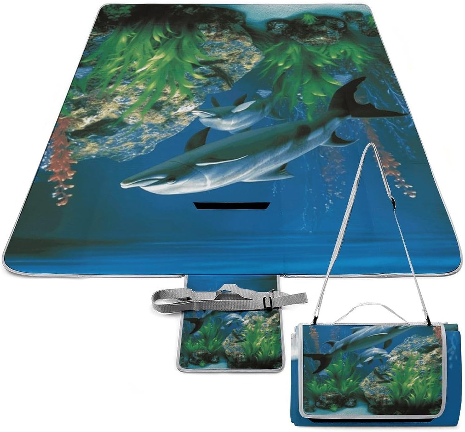 Aquatic Biologicals Waterproof Picnic Blanket 58.3''x58.3'',Portable and Foldable Picnic Mat with Handle,Outdoor Blankets for Lawn Park Beach Travel