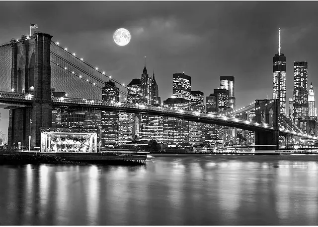 Papel tapiz fotográfico Brooklyn puente noche 352x250 cm - Mural de pared moderno