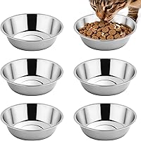 Tifanso 6-Pack Stainless Steel Whisker-Friendly Cat Bowls - 5.6" Shallow Wide Metal Dishes for Kittens, Dishwasher Safe & Stackable