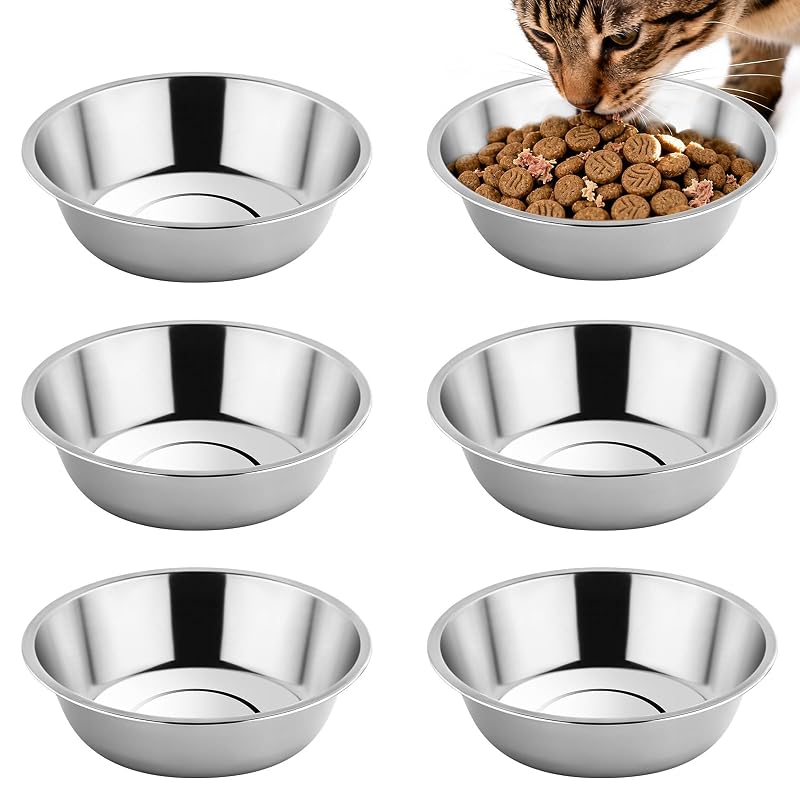 Potes Rasos de Aço Inoxidável para Gatos tifanso, Antirrespingos e Empilháveis, 6 Unidades