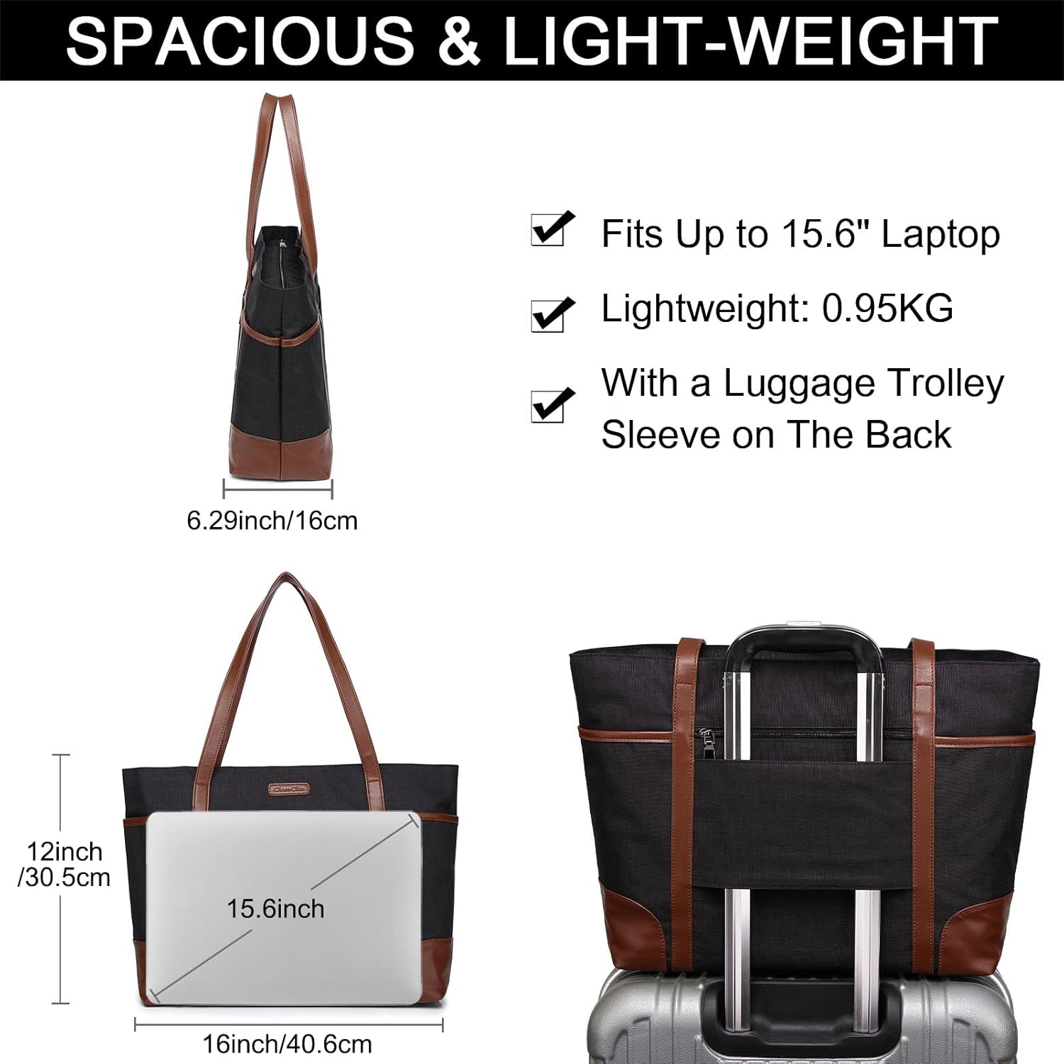 Laptop Bag for Women,ChaseChic Waterproof Classic Teacher's Tote Bag 15.6in Computer Work Bags for Women with Luggage Strap - Image 6