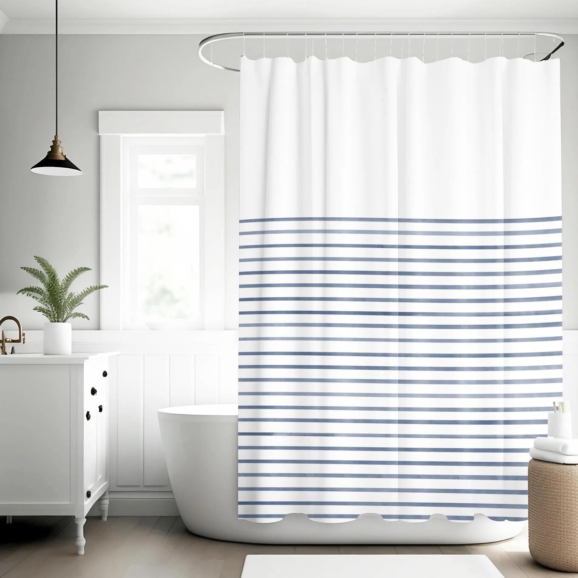 AZEJEB Blue Strip Fabric Shower Curtain | Blue and White Shower Stall Curtain | Modern Farmhouse Minimalist Bathroom Decor 100x200cm/39x79in(WxH)