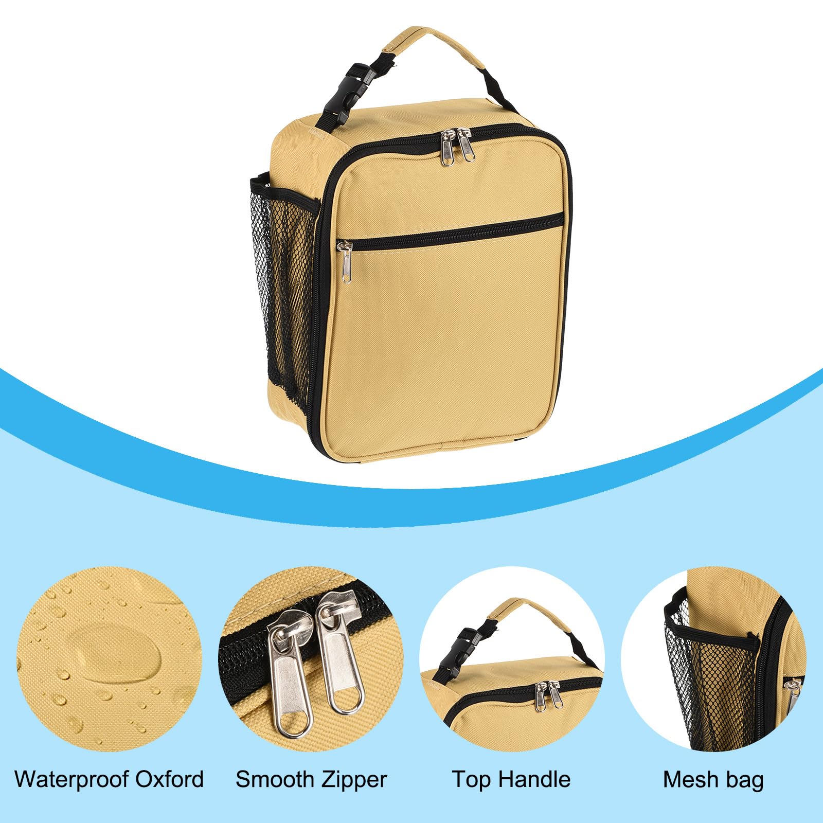 Bolsa de Almuerzo aislada, lonchera Impermeable con Bolsillos/asa, Bolsa de Almuerzo portátil, contenedor de Alimentos para Trabajo de Oficina, Picnic al Aire Libre, Color Caqui