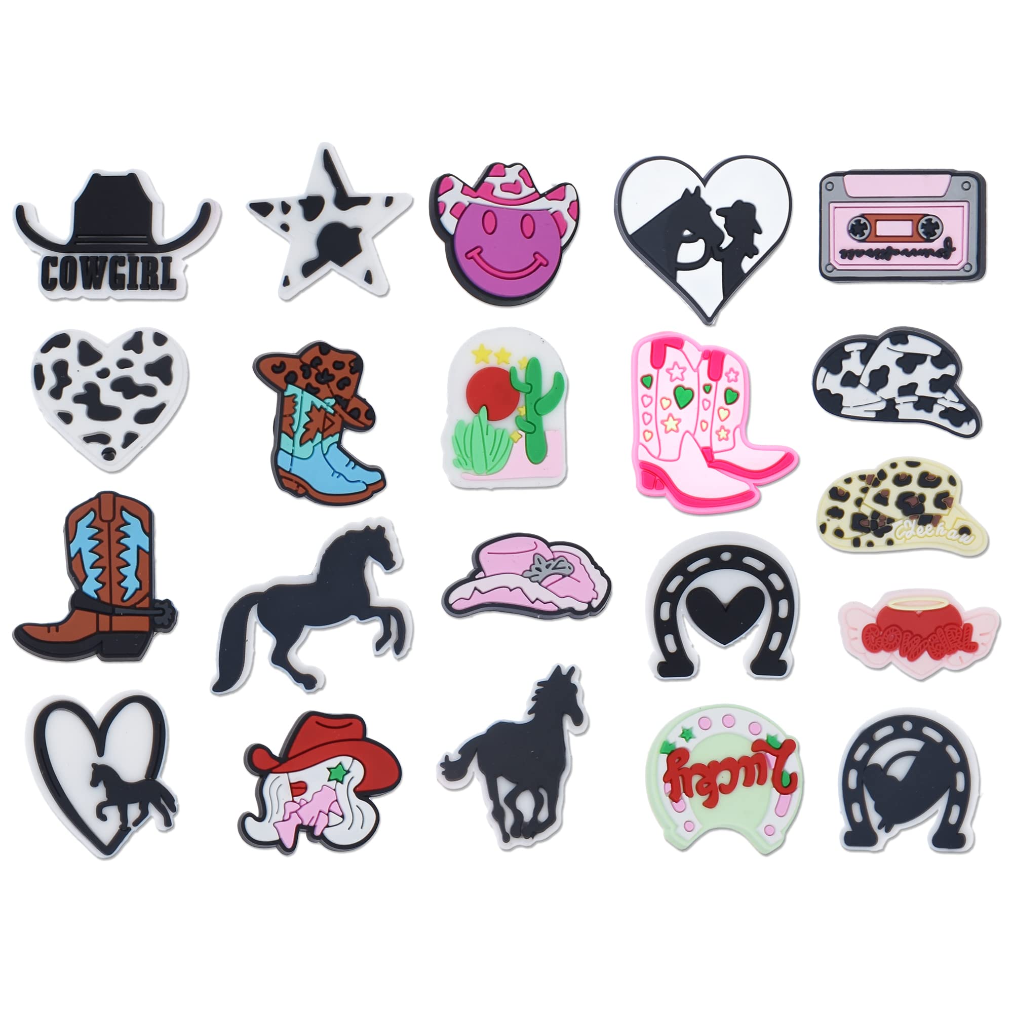 SHINQEAR21/30PC Cowgirl Shoe Charms,Horse Shoe Charms Cow charms Decoration for Clog Party Favor Birthday Gifts
