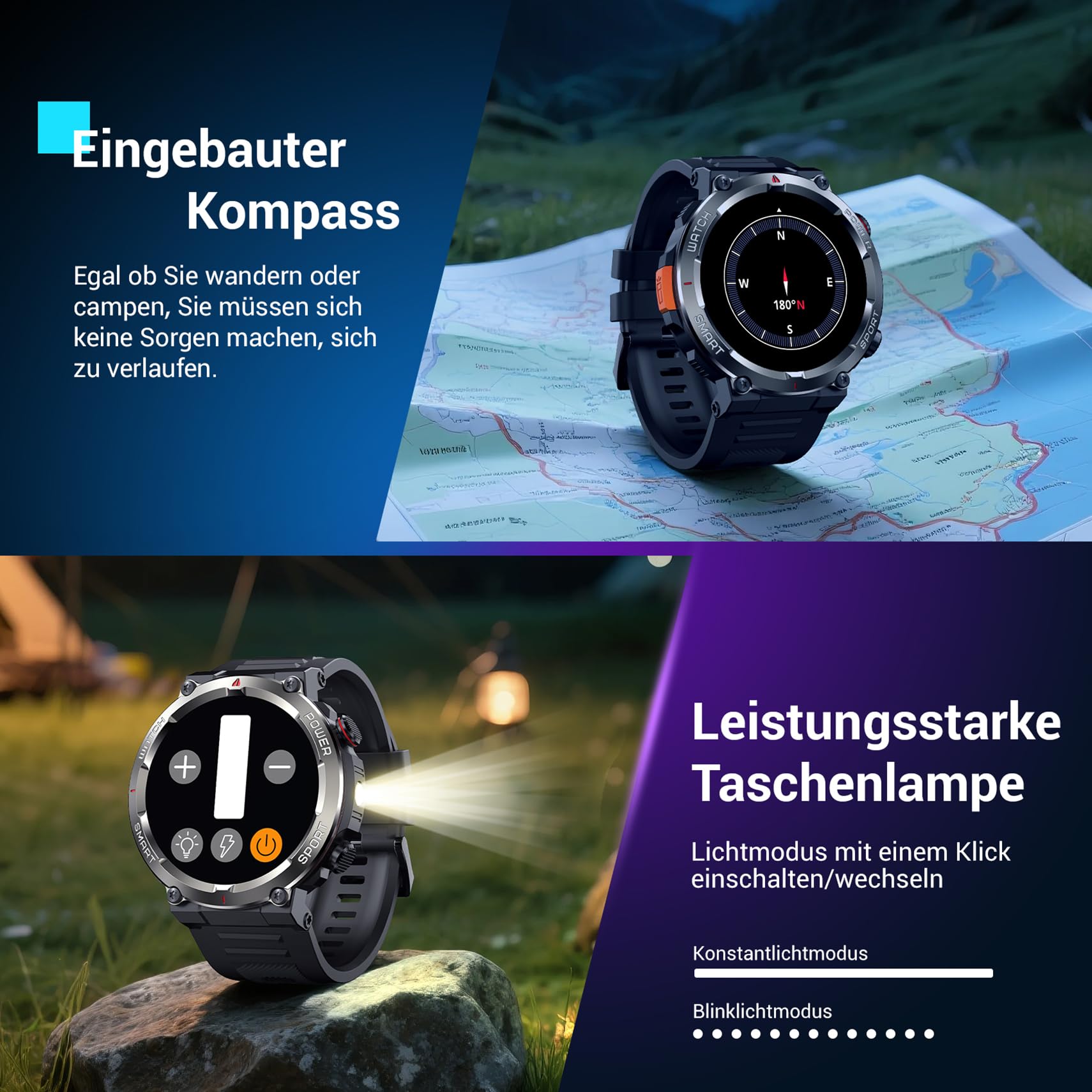 Blackview Herren Smartwatch IP68 Wasserdicht 100 Tage Akku 1,45'' Touchscreen Bluetooth-Anruf Herzfrequenz Schlafanalyse Sportuhr 100+ Sportmodi