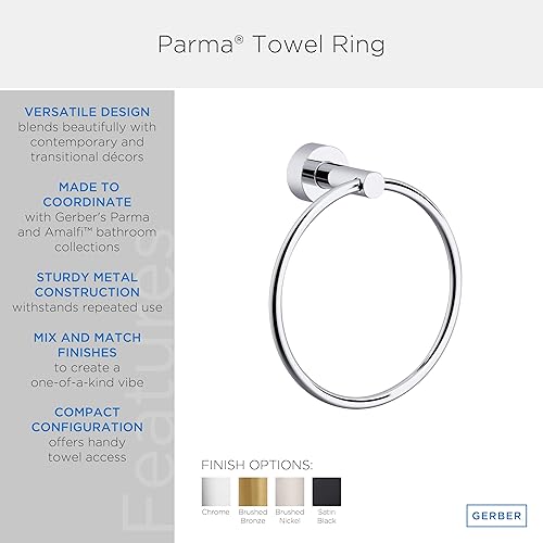 Miniatura 5 de Gerber Parma D446158 - Toallero de mano montado en la pared, moderno anillo redondo cromado para pared de baño