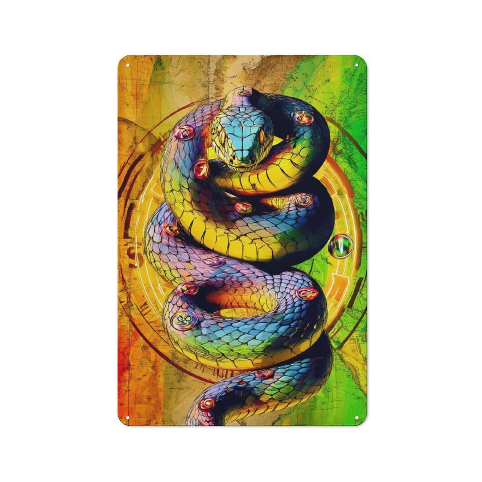 Junmoney Rainbow Serpent Artwork Retro Metal Plaque 30X20cm For Guest Room Or Hallway, Housewarming Present For People Styling Guest Room And Hallway
