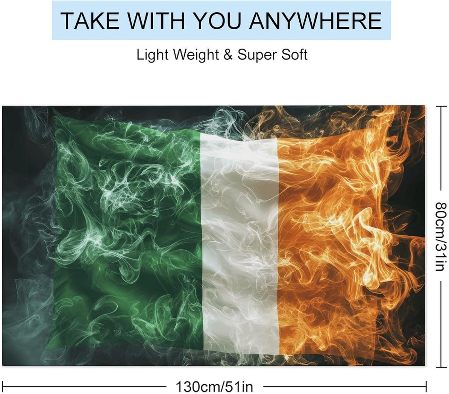 Ireland Irish Flag Oversized Beach Towel Soft Absorbent Pool Bath Swim Towels for Adults Travel Vacation Gifts 130x80cm