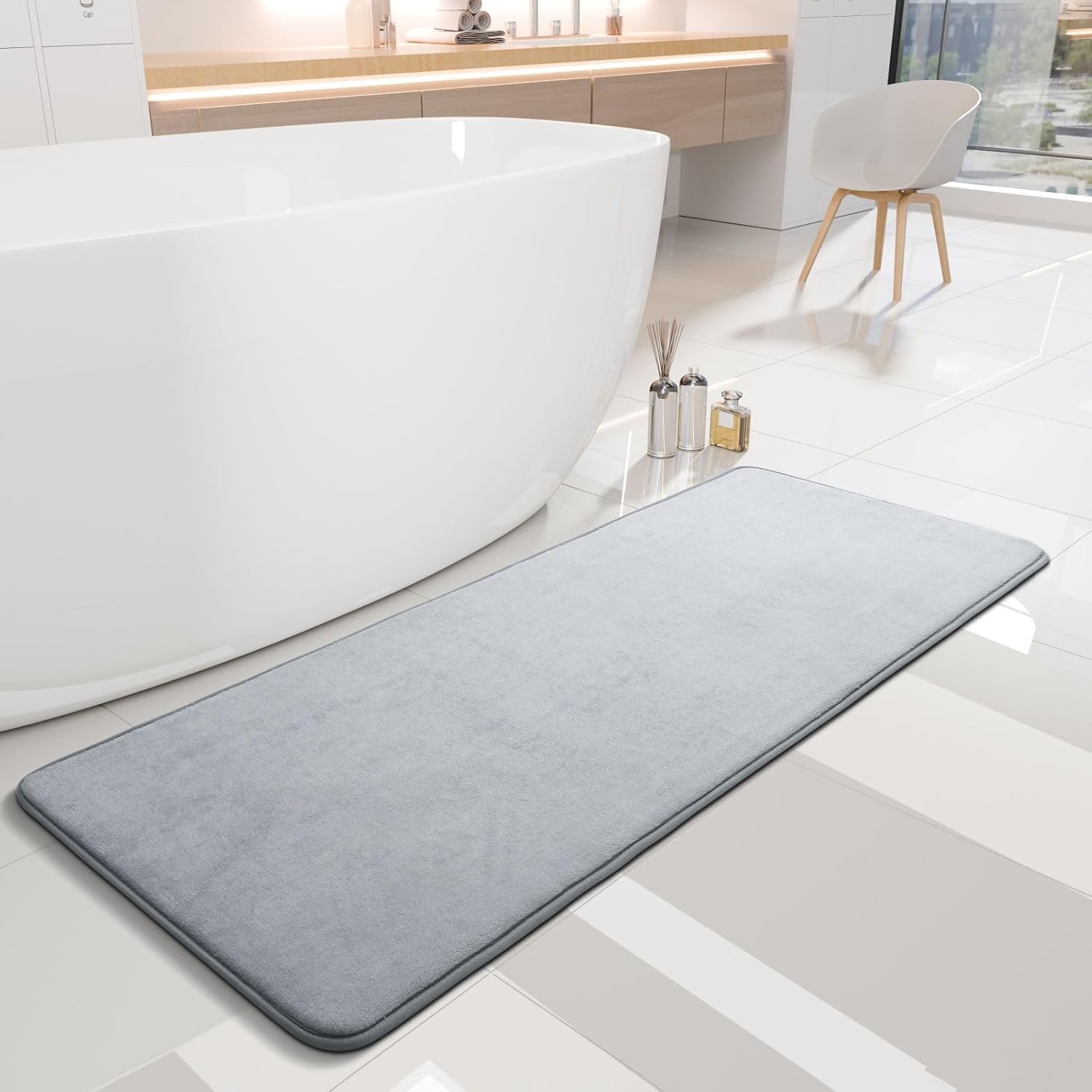 Bathroom Rugs Sets 3 Piece and Bath Mat -Extra Soft Absorbent Quick-Dry Non-Slip Backing - Multi-Use Mat for Laundry （Grey（E1 Mat - 63 x 20+36x24+20x16 Inch ）