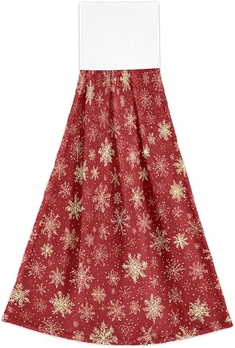 Miniatura 2 de Kcldeci Toallas colgantes de Navidad con copos de nieve dorados, paño dorado suave y grueso, toallas de mano para cocina, baño colgante