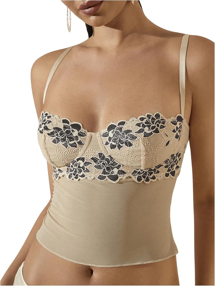 SOLY HUX Women's Floral Lace Trim Camisole Spaghetti Strap Fitted