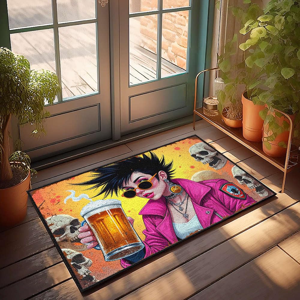 Paillasson pour homme bière et crânes tapis d'extérieur 65x90 cm